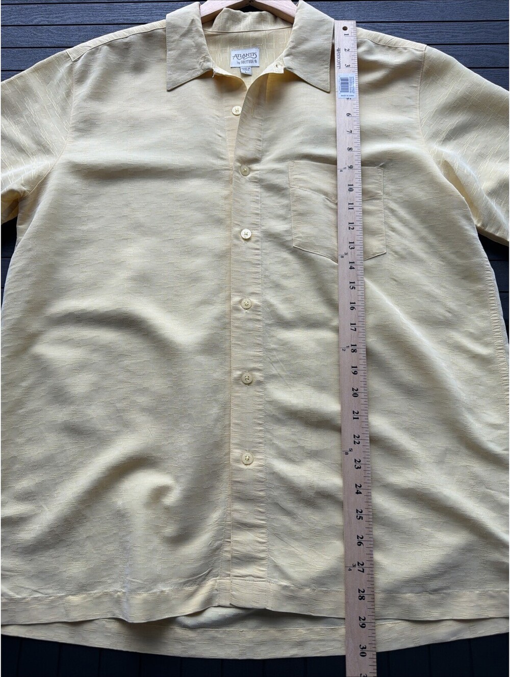 Atlantis by Solitude Men’s Large Yellow Textured Button Up Shirt Short Sleeve - Picture 4 of 8